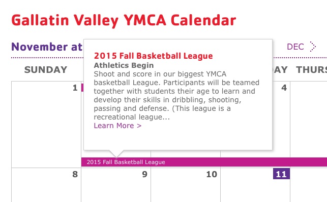 YMCA's calendar.